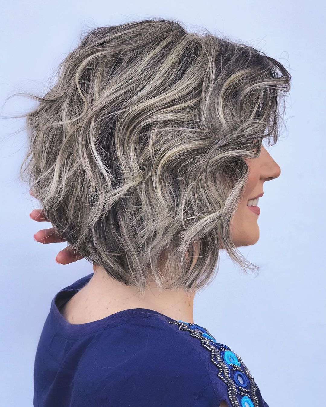 Romantic Gray Blonde Wavy Bob