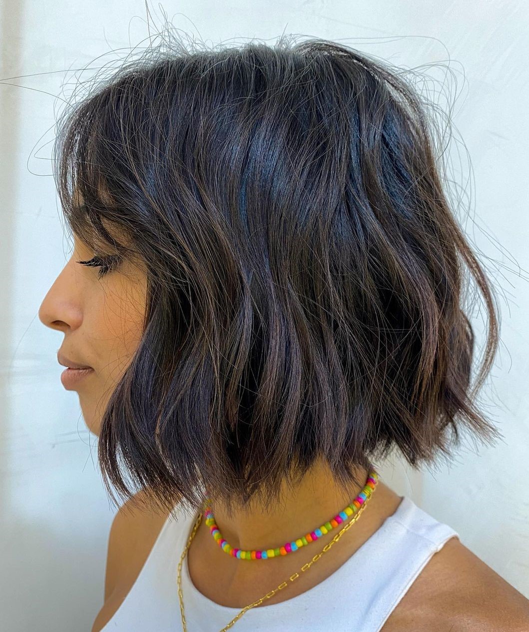 Low-Maintenance Textured Brown Bob with Lowlights