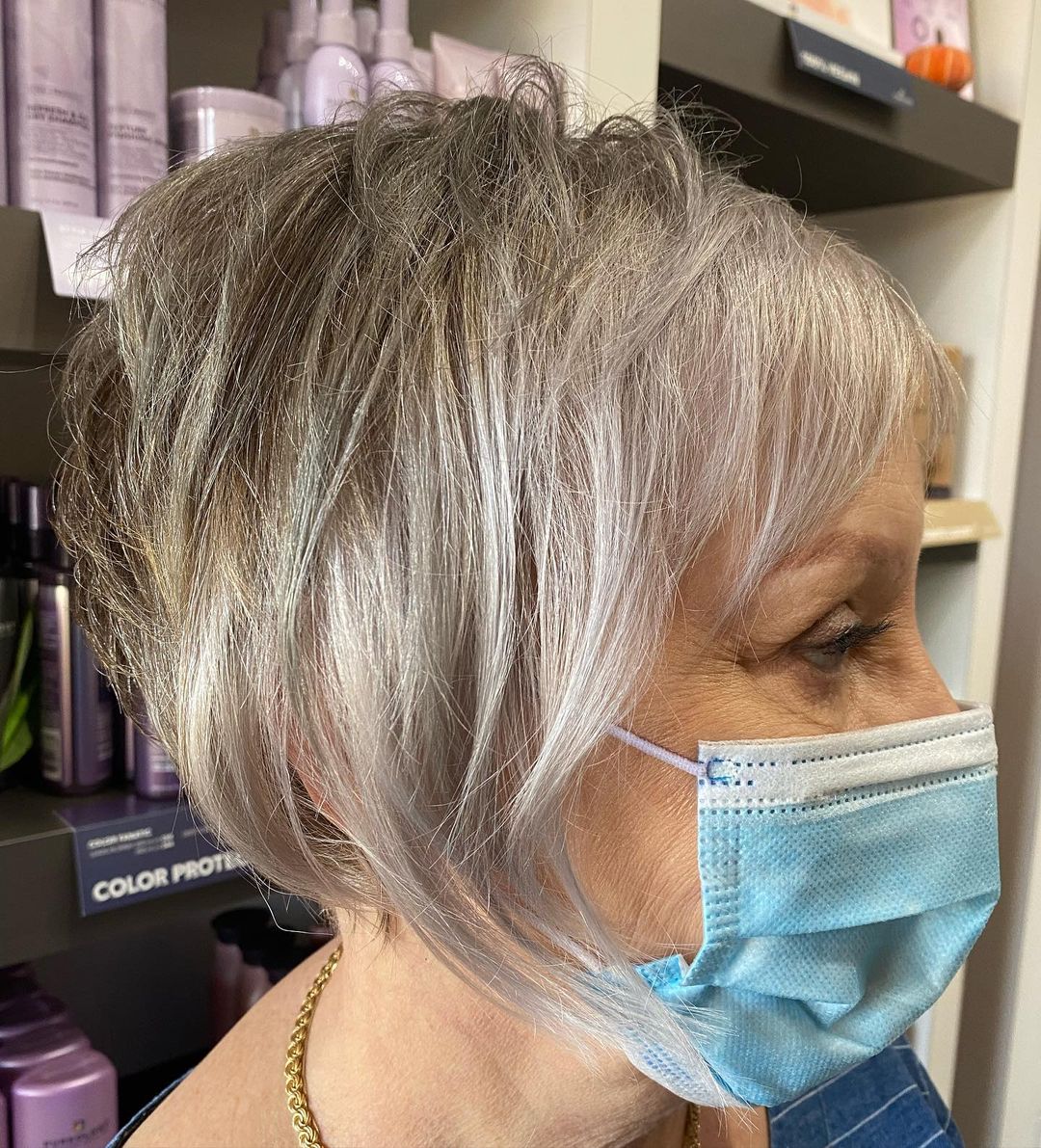 Short Feathered Silver Blonde Bob